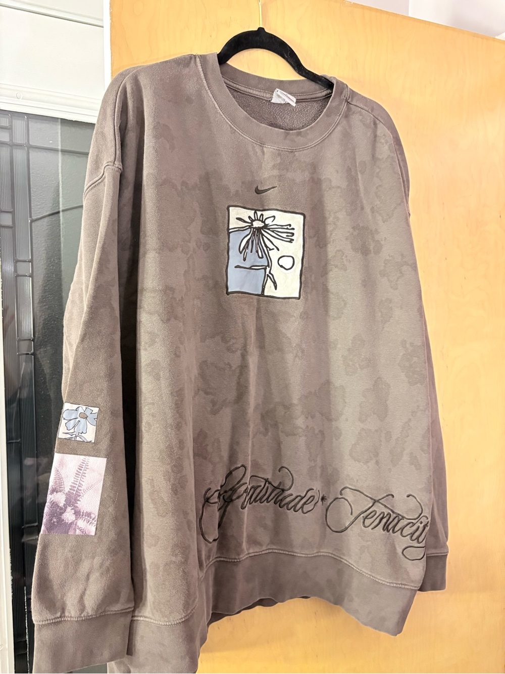 Nike Men's Taupe/Brown Crewneck Sweatshirt with Graphic Patch